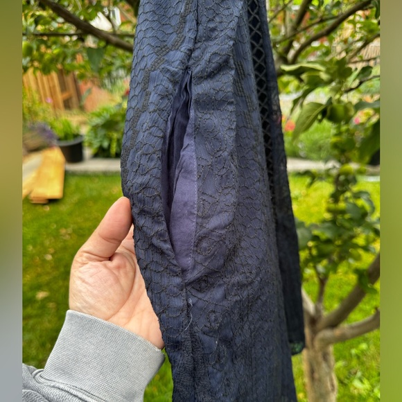 FREE PEOPLE Wherever You Go Black Navy Crochet & Lace Mini Tunic Dress, Sz 12 - Picture 7 of 16